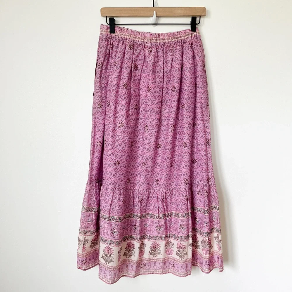 NEW Xirena Taryn Cotton Silk Midi Skirt Pink Posey Womens Medium - Picture 5 of 11
